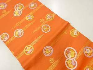 丸紋に桐・花模様織出し開き名古屋帯（額縁仕立て）